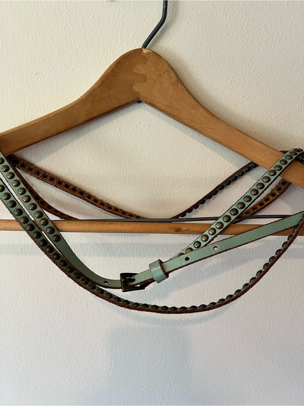 Mint Green Double Wrap Studded Leather Belt